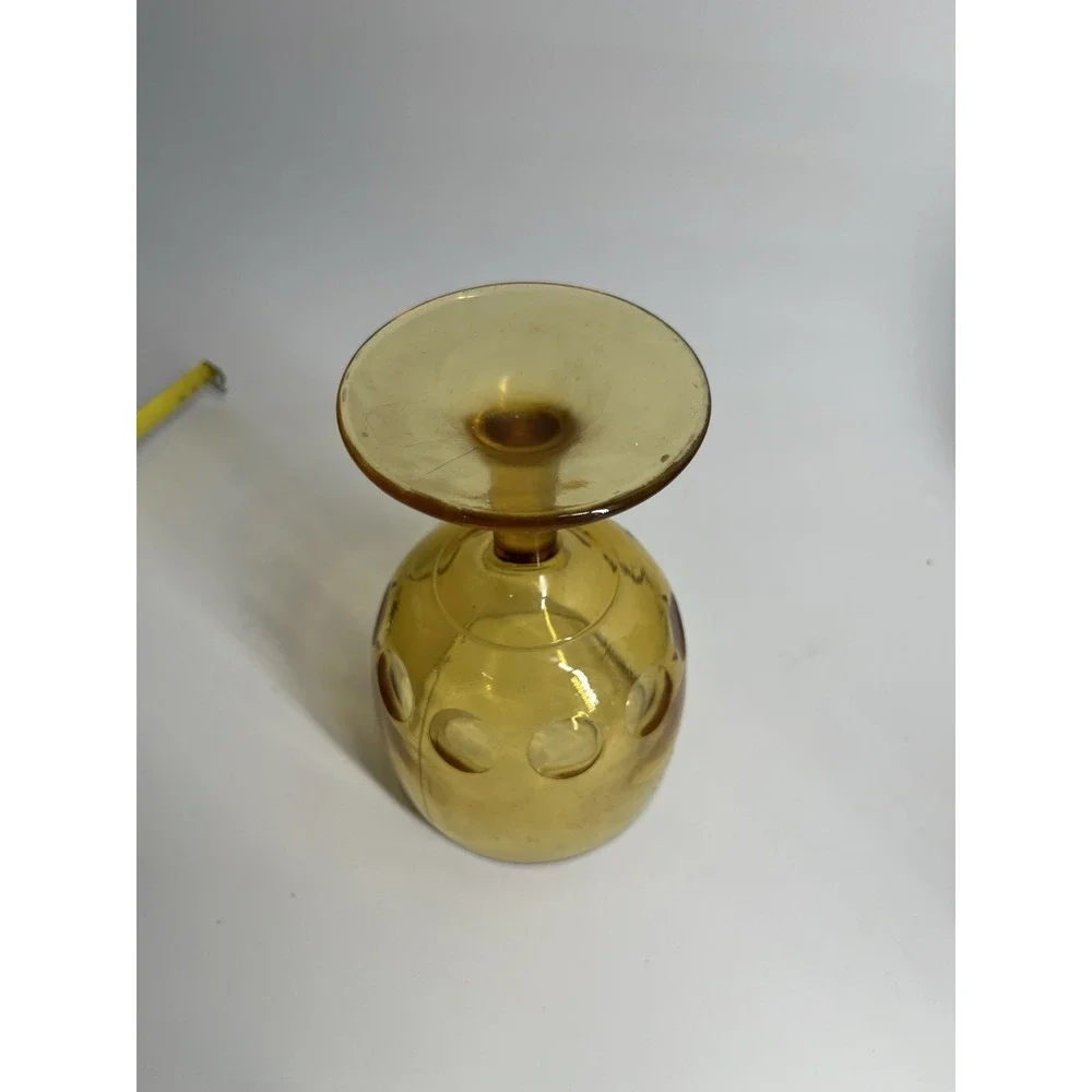 Bartlett Collins Amber Gold Thumbprint Glass Goblet 6